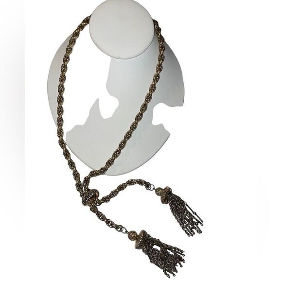 Signed Vintage Vendome Long Gold Chunky Twisted Chain Tassel Necklace - Picture 1 of 14